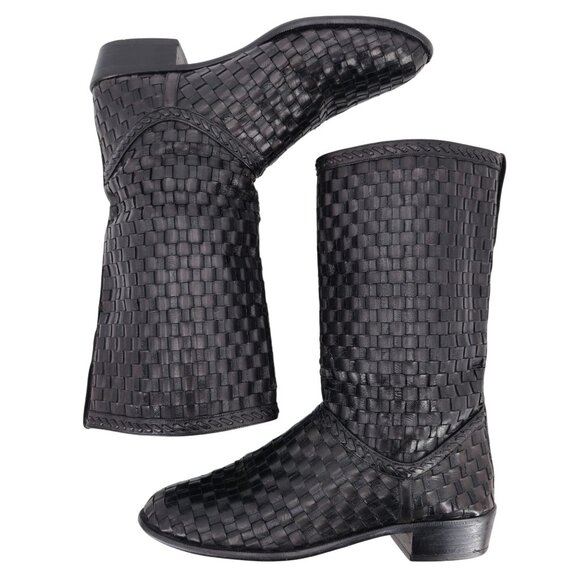 Vintage Bally Italy Full Hand Woven Calfskin Boots Mens 8.5 Dress Western Cowboy - Picture 3 of 15